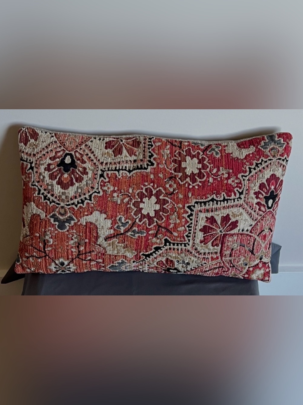 Boho Tapestry Kilim Lumbar Throw Pillow Rust Red 12x20